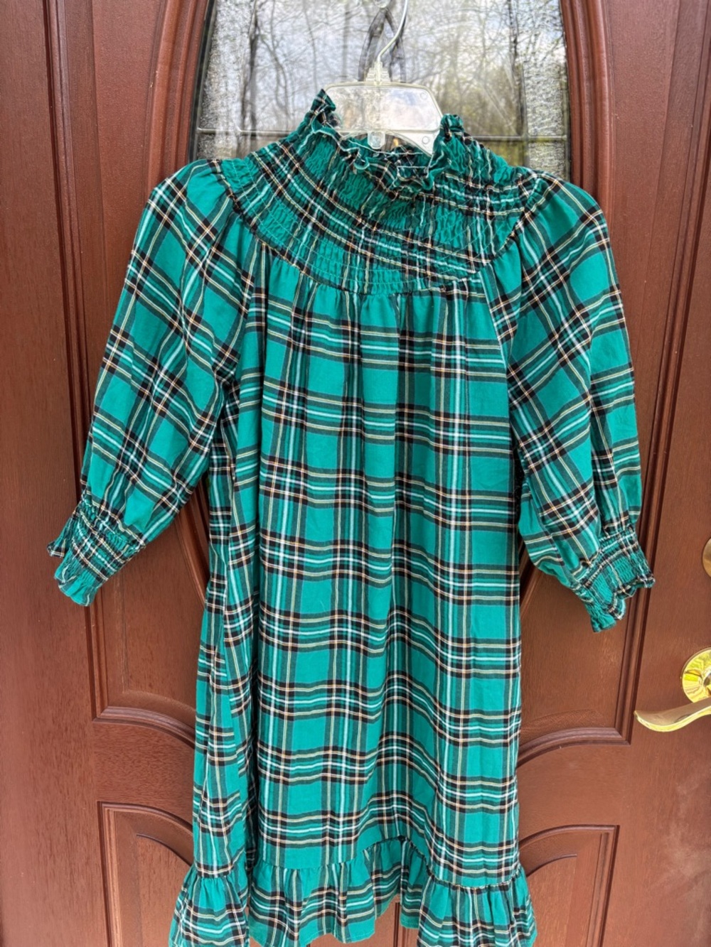 Sugarlips Teal Plaid Smocked Neck Dress